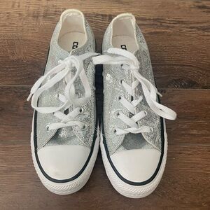 Converse Sparkling Silver Glitter Sneakers Women’s 6 36.5
